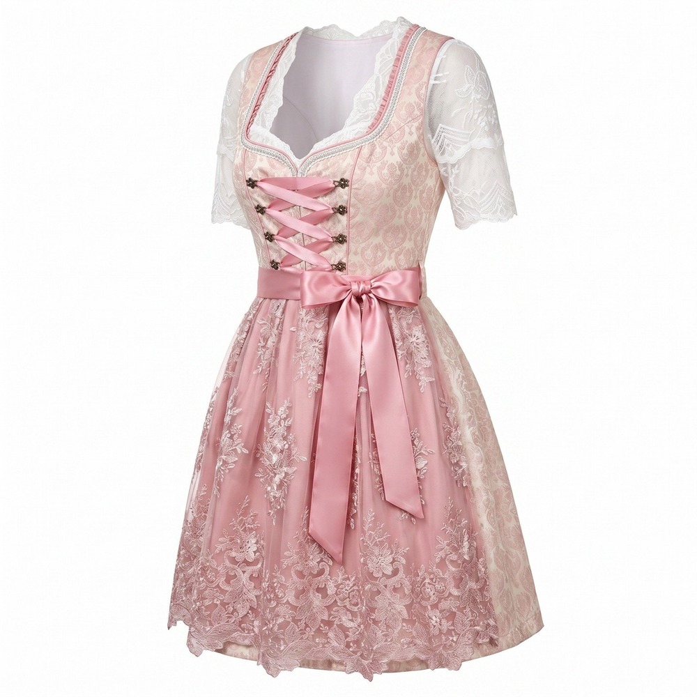 New XL Oktoberfest Dirndl Pink Traditional German Lace Austrian Dress